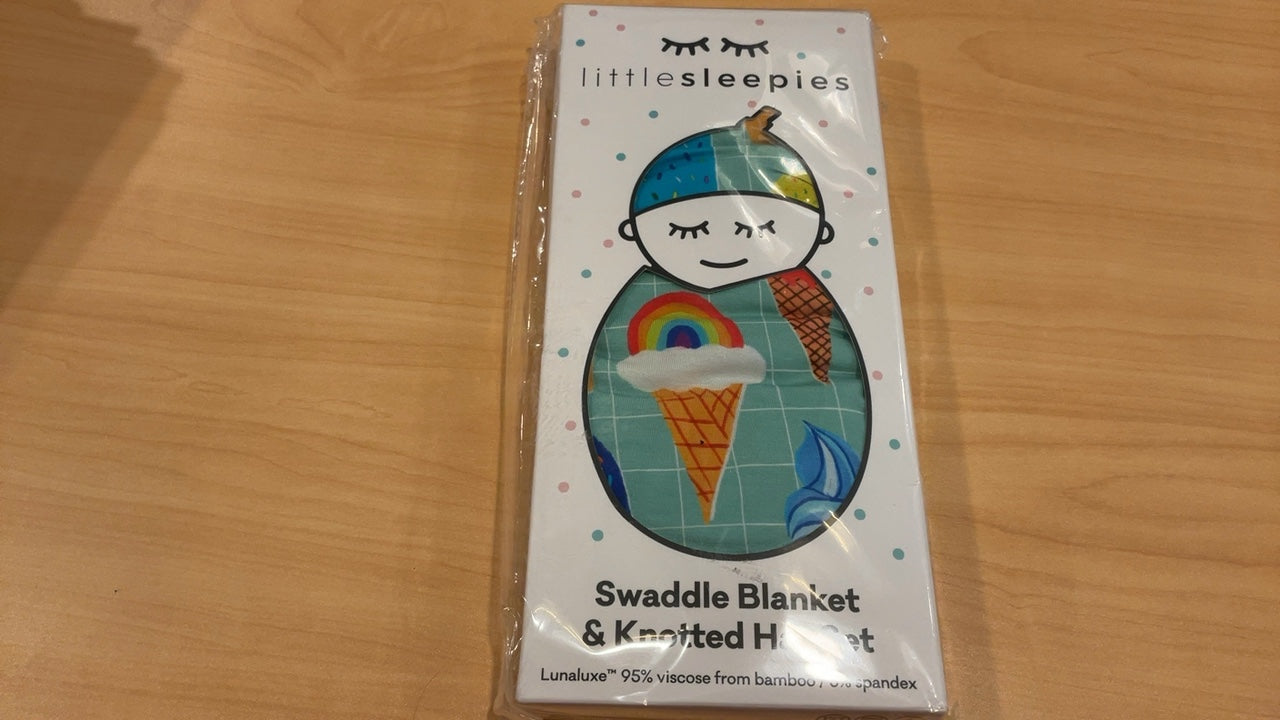 Little Sleepies Swaddle Blanket & Knotted Hat Set